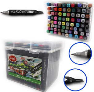 DSCN0229-80 Набір Скет маркерів двухстор скош + тонкий, 80 кол., Пласт. цемодан, 80шт / етик.