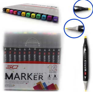 7368-12 Набір скетч маркерів двусторон.скош / круглий накін., 12 кол .