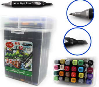 DSCN0229-24 Набір скетч маркерів двустор скош + тонко, 24кол., пласт. бокс, 24шт / етик.