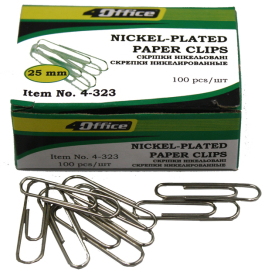 Скріпки, 25мм, 100шт.,нікельовані 4-323, 4OFFICE