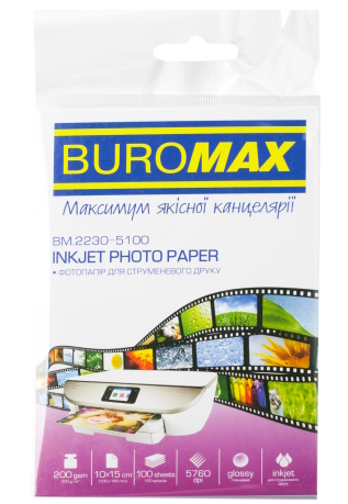Фотопапір глянцевий 10х15см, 200 г/м2, 100ар., BM.2230-5100