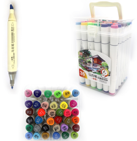 TK83013-36 Набір скетч маркер трикут. двостор. скош/кругл тонк TY 36шт. пластик контейн. з ручк, на