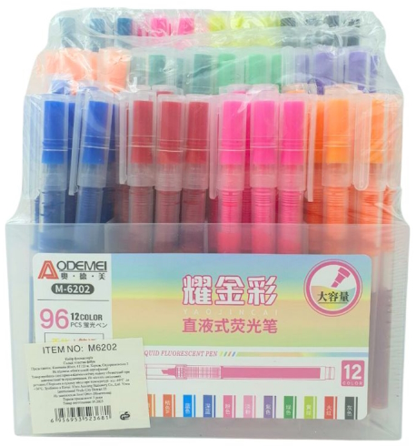 M6202-12 Набір текстовиділячів-ролерів Aodemei,PVC Display 96шт*12кол.