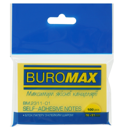 Блок для нотаток 51х76мм, 100арк., жовтий , BM.2311-01