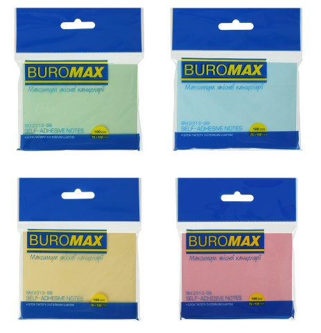 Блок для нотаток 76х102мм, 100арк., асорті BUROMAX 2313-99