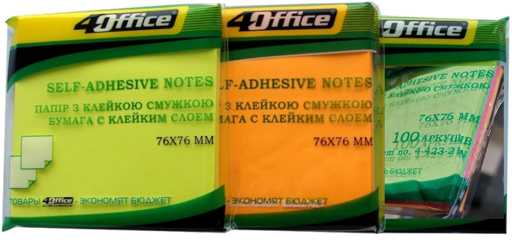 Папір.кл., 76х76мм, 100арк, неон мікс 4кол.*25арк., 4-423-21N, 4Office