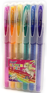 9838-6 Набір гел ручок глиттер, 6шт, 6цв, PVC BOX із петлею, 1шт / етик.