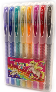 9838-8 Набір гел ручок глиттер, 8шт, 8цв, PVC BOX із петлею, 1шт / етик.