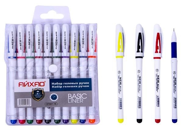 ET801-10 Набір гелевих ручок 10кол., 0,5 мм, грип, шт/ етик.
