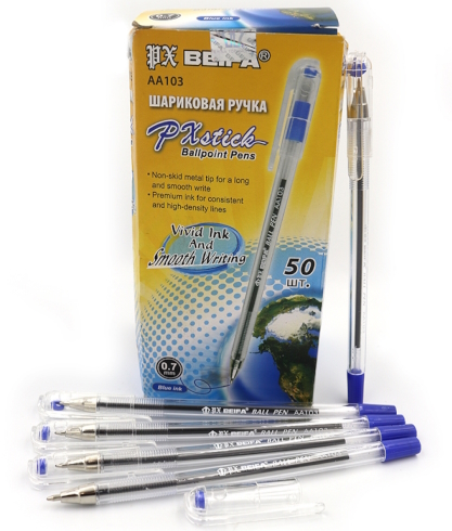 AA103 Ручка кулькова Beifa 0,7 мм - синя. 50 шт (під Mantex)
