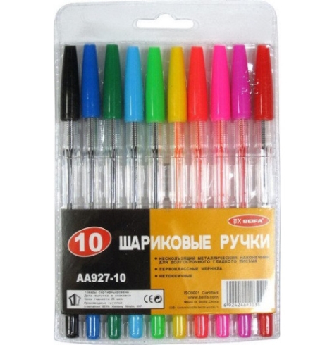 AA927-10 Набір кулькових ручок Beifa 1 мм - 10 кольорів. RU