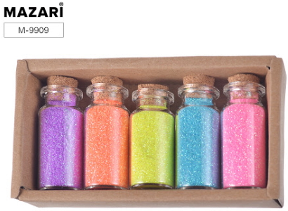 Набір декоративних блискіток № 17, 5 кольорів x 9 г, скляна колба/картонна коробка(240/12) ST 9909