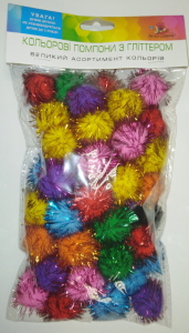 Набір кольорових помпонів з гліттером. діаметр 3,0см. GРОМ-30