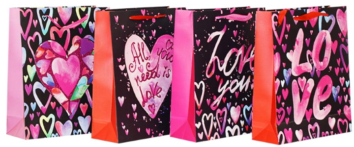 Пакет паперовий з глітером 18*23*10см, 210гр, з аплікацією 9901S