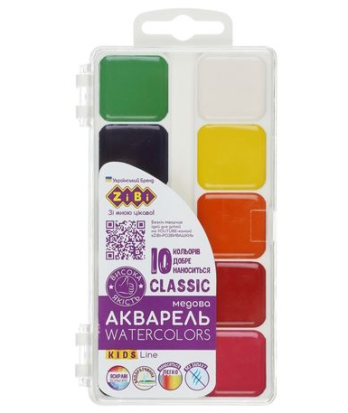 Акварель CLASSIC, 10 кол.,  без/п, пласт./кор., KIDS Line ZB.6583