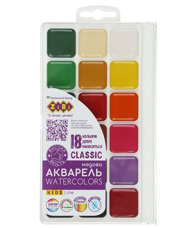 Акварель CLASSIC, 18 кол.,  без/п, пласт./кор., KIDS Line ZB.6586