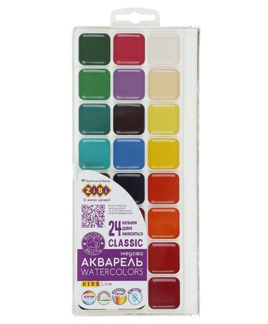 Акварель CLASSIC, 24 кол.,  без/п, пласт./кор., KIDS Line ZB.6587
