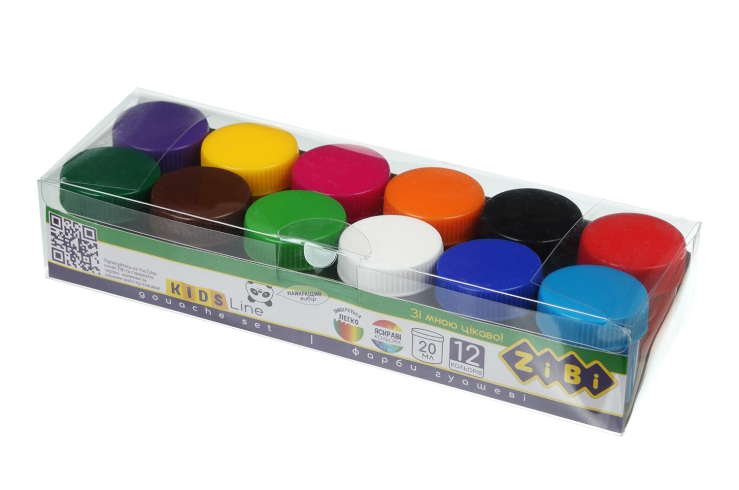 Гуаш 12 кольорів х 20мл, в пласт.коробці, KIDS Line ZB.6605