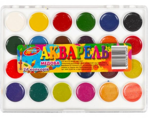 Аквар. ПРОЗР ПЛАСТ КОР. 24цв.медов 