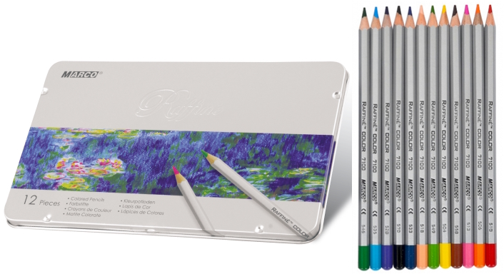 Олівці 12 кольорів шестигранні в метал. пеналі, Raffine, Marco, 7100-12TN