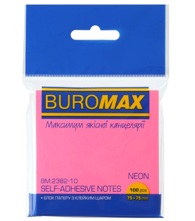 Блок для нотаток NEON, 75х75мм, 100арк., рожевий, BM.2382-10