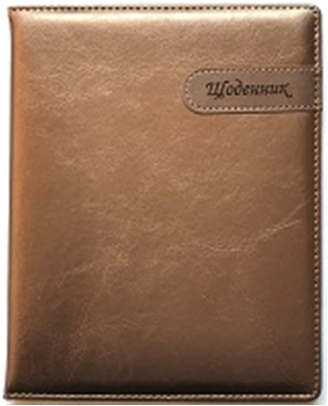 ЩОДЕННИК Шкільний 167х211мм, 48арк, оф. 70г/м2, блок однокольоровий Українською мовою. Обкладинка КОЖЗАМ тверда, округлення кутів. Нашивка з тисненням 