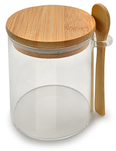 Банка с бамбуковой крышкой и ложкой 500мл 8.5*11см  R30166