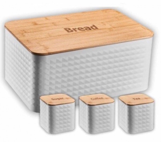 Хлебница нерж.(35.5x23x18.5) + 3 банки(диаметр 11.5 см) для сыпучих, шт