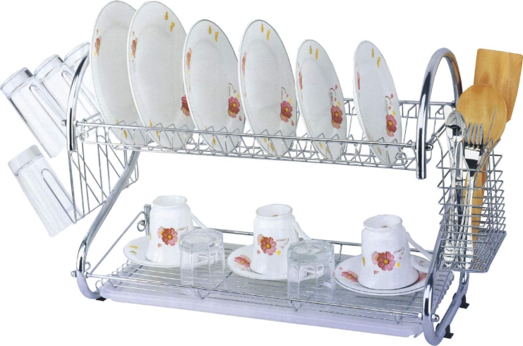 Сушарка для посуду, нерж. сталь, 2 яруси, пласт. піднос
