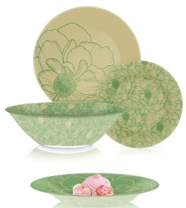 УЦЕНКАСервіз LUMINARC BIG FLOWER GREEN /46 пр. Q4856, (БРАК САЛАТНИКА 27 см, БРАК ВСЕХ БЛЮДЕЦ)