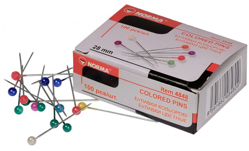Булавки 28 мм, 100 шт кольоров.., 4848 NORMA