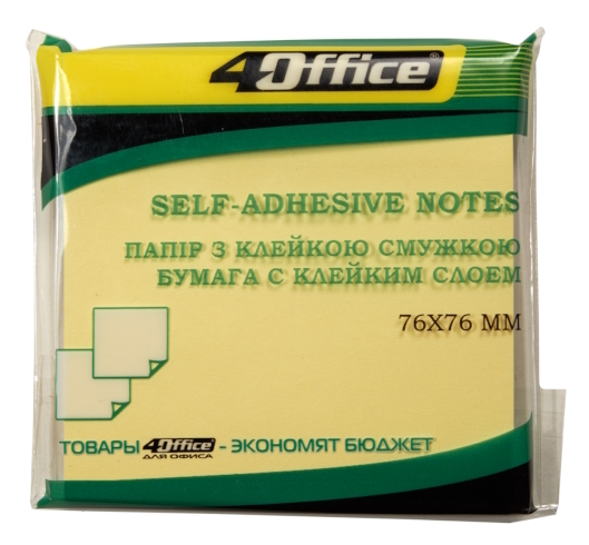 Папір кл., 76х76мм, 100арк, жовт., 4-423-5, 4Office