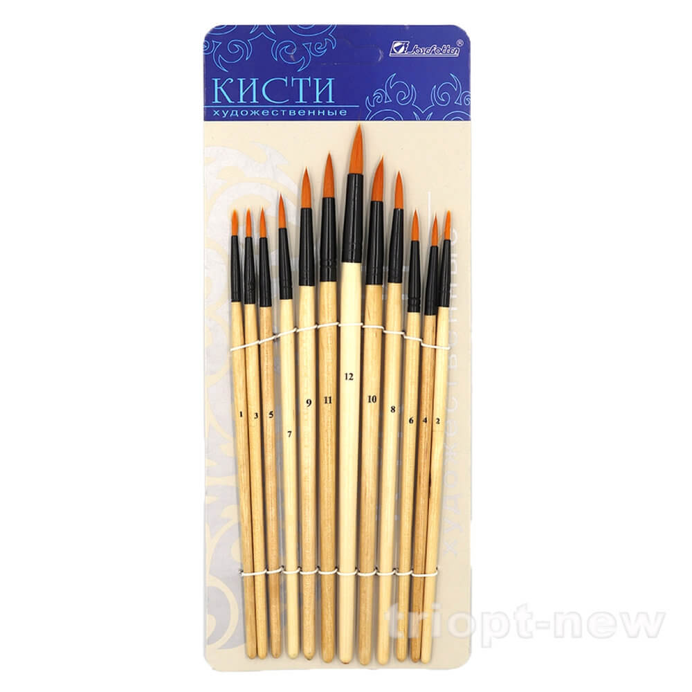 JO1964-12 Пензлики у наборі 12шт,нейлон кругл,европ JO /24 /0 /240