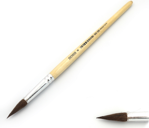 M-6#Пензлик поні кругл 19,5см (ГОСТ №6) (Штрих-код)  (інд.упак) 1шт / етик