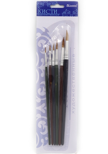 Н-р пензлик. Колонок кругла №252A  B 6шт J.Otten, блістер, 1шт / етик.