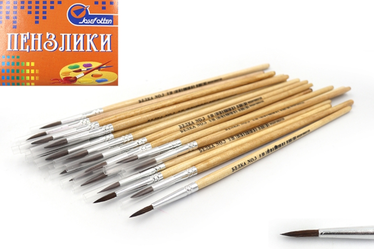 JO-7663 Пензлик білка кругл 17см (кит.станд.№3) (IШтрих-код) 25шт / етик.