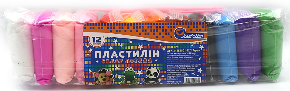 34SL1001-12 Пластилін супер легкий Josef Otten, 12кол * 17g + стеки, OPP, 1шт / етик.