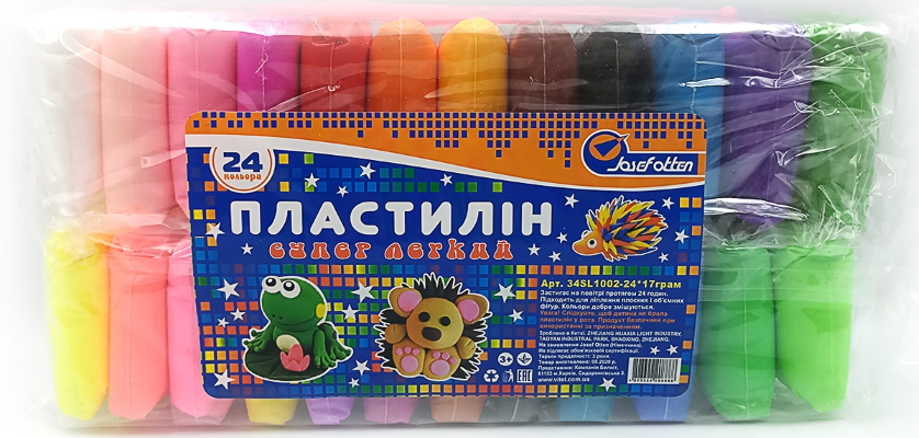 34SL1002-24 Пластилін супер легкий Josef Otten, 24цв * 17g + стеки, OPP, 1шт / етик.