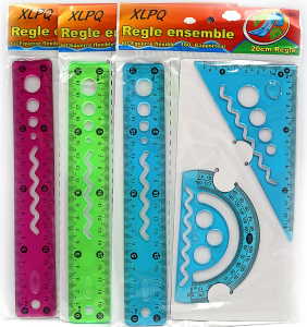 DSCN1618 Набір силіконовий кольоровий 3 предм: косинець,транспортир,лінійка 20см, mix, 1шт/етикетка