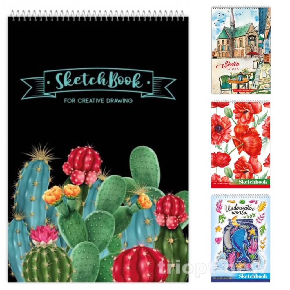 SKETCH-BOOK ф. А5, 30 арк., обкладинка - кольорова, целюлозний картон, УФ-лак, блок - офсет 150 г/м?, кручена пружина, 4 види, мікс, СБ-2, Рюкзачок