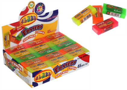 Гумка для стирання НЕОН, кольори в ас., в дисплеї, 4984С, CLASS