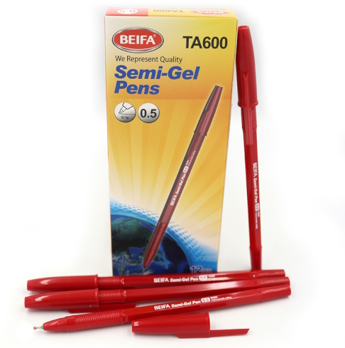 TA600 Ручка масл. Beifa 0,5мм, червона, карт. уп. 12шт.