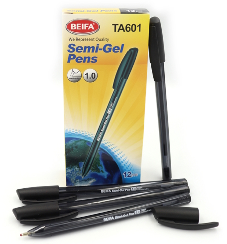 TA601 Ручка масл. Beifa 1мм, чорна, карт. уп. 12шт.