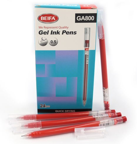 GA800 Ручка гелева Beifa 0,5мм, швидко висихає червона, карт. уп. 24шт.