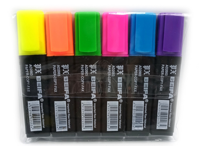 HY101804-6(AD2003-6) Набір текстовиделіт. Beifa, неон 6цв., PVC упаковка, 1шт/этик