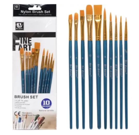 BR5810 Набір пензлів Art Nation з 10 шт. натур. щетини, плоска головка  1шт/этик