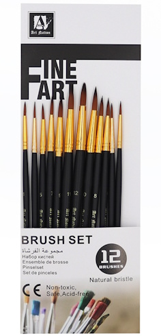 BR5812 Набір пензлів Art Nation з натур. щетини, кругла головка, 12 шт 1шт/этик