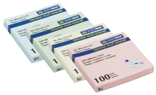 Блок для нотаток 76х76мм, 100арк.,  JOBMAX, асорті BUROMAX 2312-99