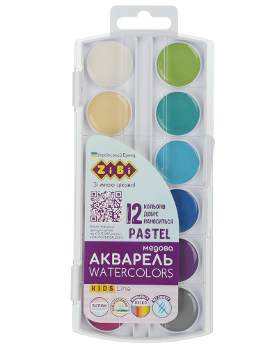 Акварель PASTEL, 12 кол., без/п, пласт./кор., KIDS Line ZB.6592