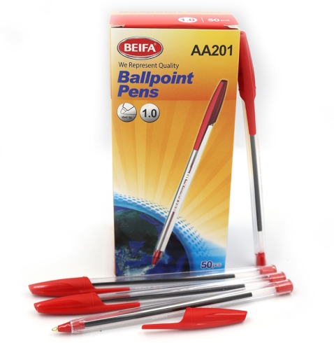 AA201 Ручка кульк. Beifa червона, карт. уп. 50шт.
